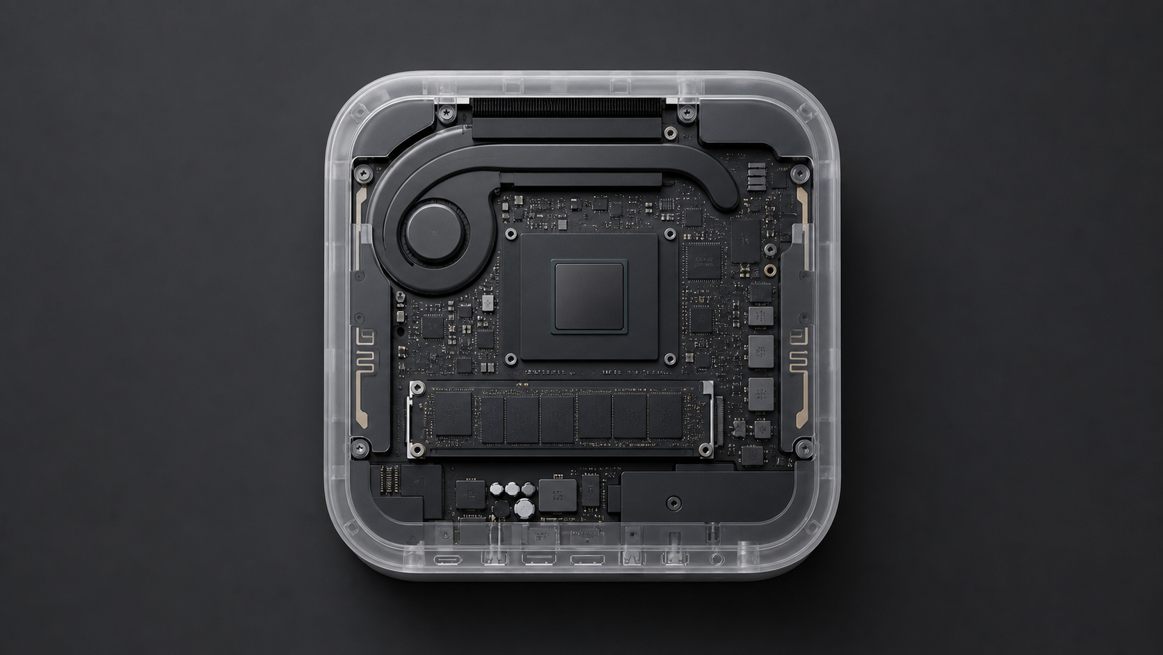 Mac mini M4 透明俯视内部构造图